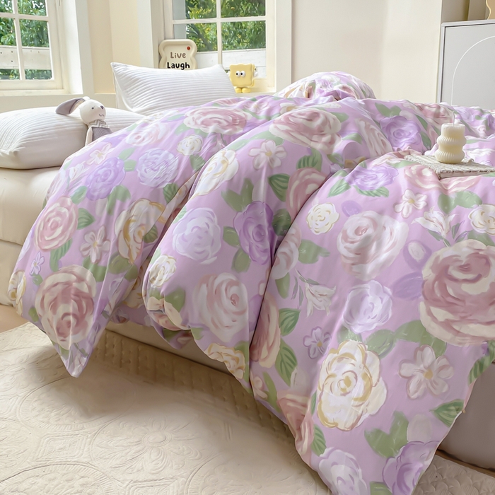 91家纺网 家纺一手货源 找家纺 麋兔 2025新款全棉纯棉ins印花单品被套 被套单件 花幽兰-紫