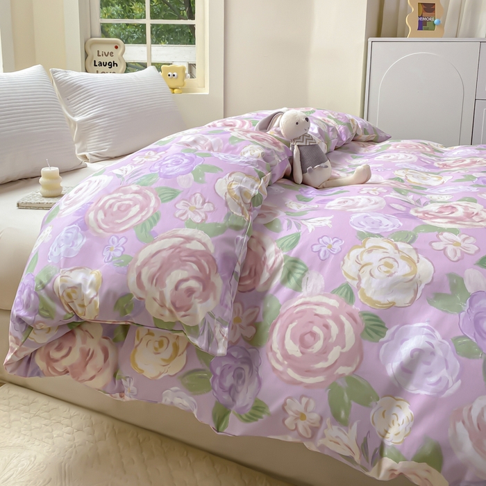 91家纺网 家纺一手货源 找家纺 麋兔 2025新款全棉纯棉ins印花单品被套 被套单件 花幽兰-紫