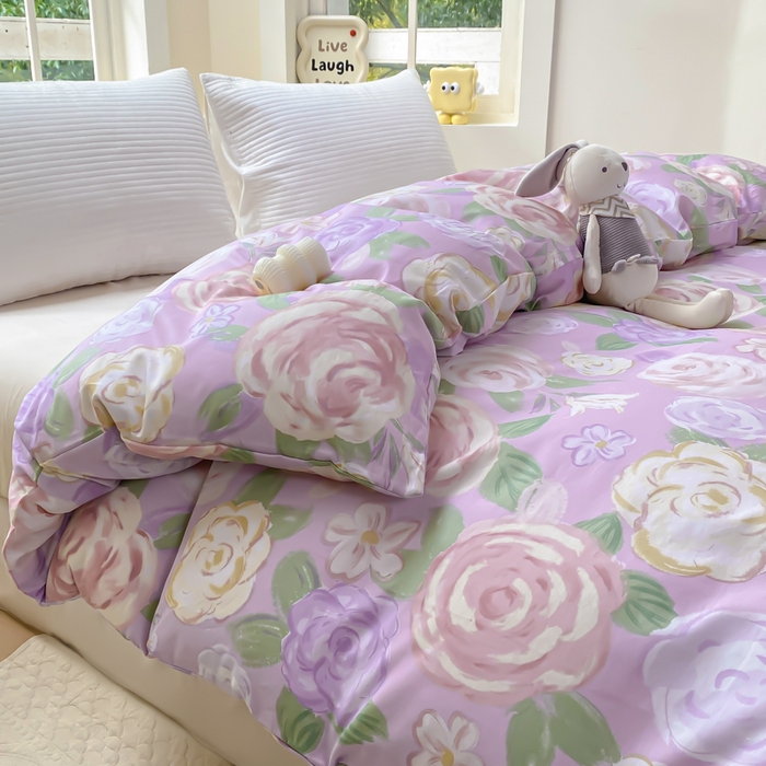 91家纺网 家纺一手货源 找家纺 麋兔 2025新款全棉纯棉ins印花单品被套 被套单件 花幽兰-紫