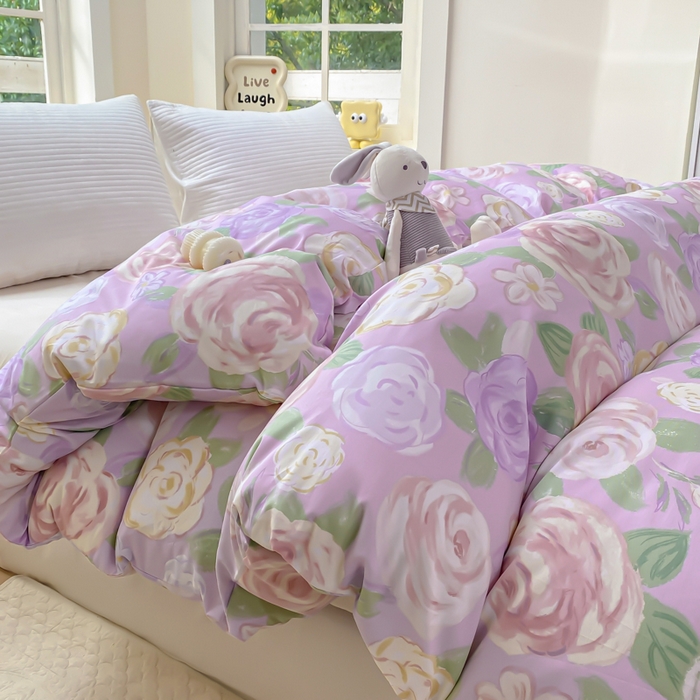 91家纺网 家纺一手货源 找家纺 麋兔 2025新款全棉纯棉ins印花单品被套 被套单件 花幽兰-紫