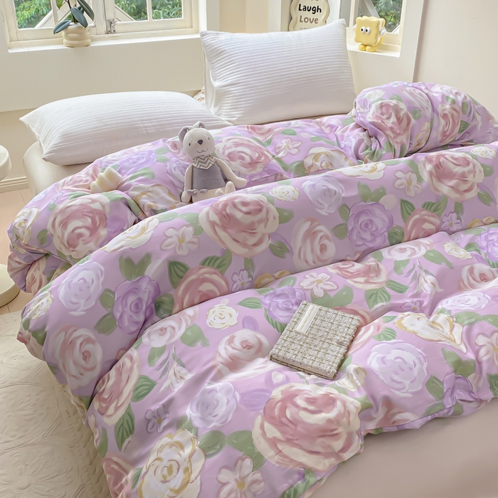 91家纺网 家纺一手货源 找家纺 麋兔 2025新款全棉纯棉ins印花单品被套 被套单件 花幽兰-紫