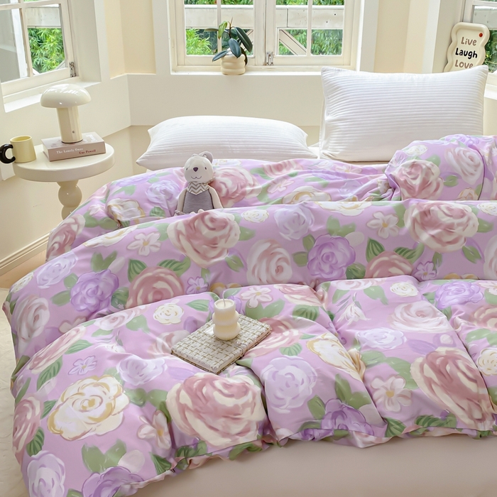 91家纺网 家纺一手货源 找家纺 麋兔 2025新款全棉纯棉ins印花单品被套 被套单件 花幽兰-紫