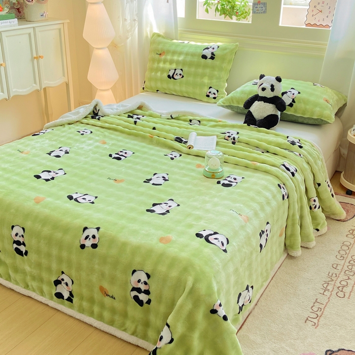 91家纺网 家纺一手货源 找家纺 品乐家纺 2025新款秋冬高克重牛奶绒保暖床单单品床单单件床单 熊猫宝贝