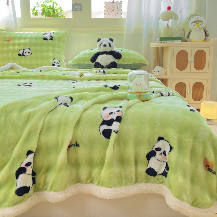 91家纺网 家纺一手货源 找家纺 品乐家纺 2025新款秋冬高克重牛奶绒保暖床单单品床单单件床单 熊猫宝贝