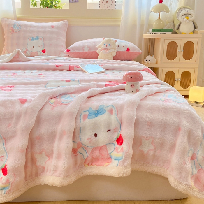 91家纺网 家纺一手货源 找家纺 品乐家纺 2025新款秋冬高克重牛奶绒保暖床单单品床单单件床单 KT猫