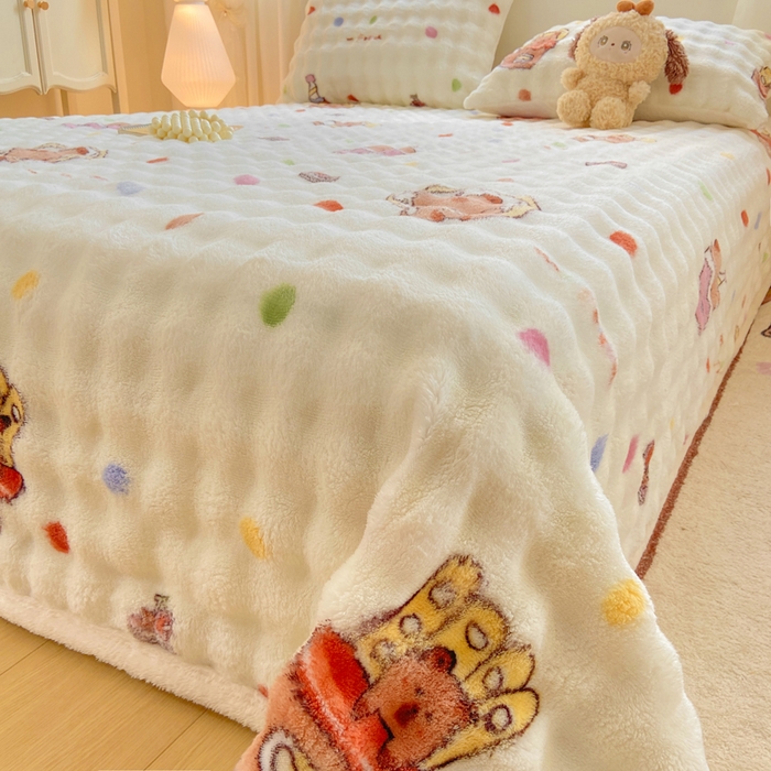 91家纺网 家纺一手货源 找家纺 品乐家纺 2025新款秋冬高克重牛奶绒保暖床单单品床单单件床单 波点熊