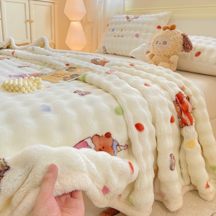 91家纺网 家纺一手货源 找家纺 品乐家纺 2025新款秋冬高克重牛奶绒保暖床单单品床单单件床单 波点熊