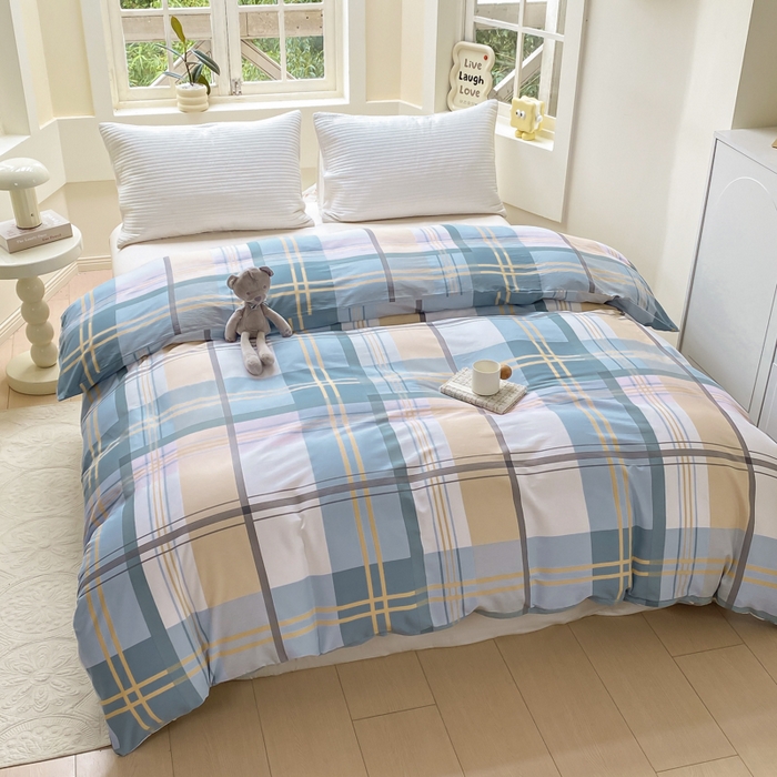 91家纺网 家纺一手货源 找家纺 麋兔 2025新款全棉纯棉ins印花单品被套 被套单件 蓝色金典