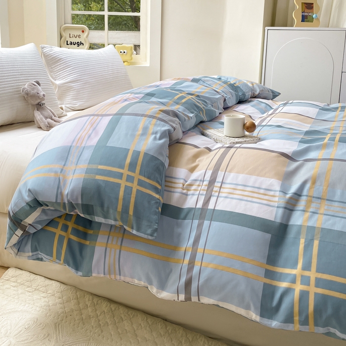 91家纺网 家纺一手货源 找家纺 麋兔 2025新款全棉纯棉ins印花单品被套 被套单件 蓝色金典