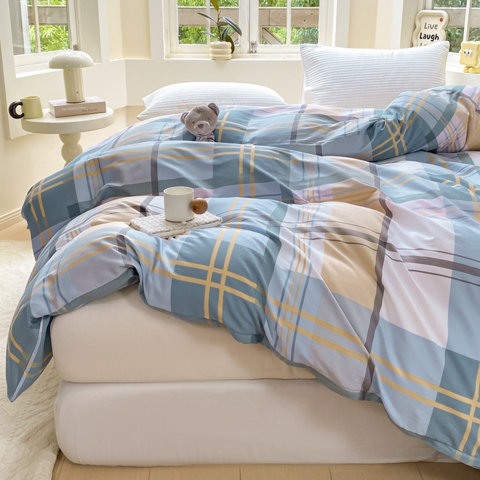 91家纺网 家纺一手货源 找家纺 麋兔 2025新款全棉纯棉ins印花单品被套 被套单件 蓝色金典