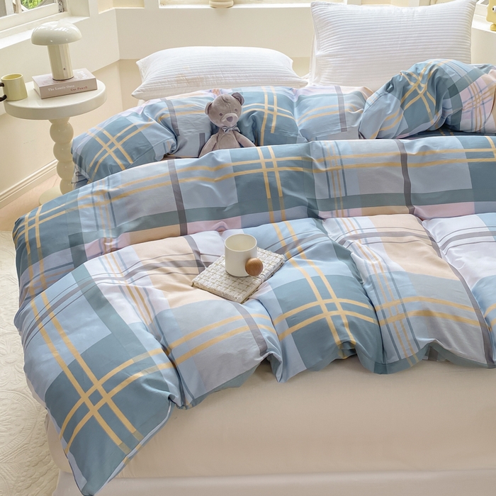 91家纺网 家纺一手货源 找家纺 麋兔 2025新款全棉纯棉ins印花单品被套 被套单件 蓝色金典