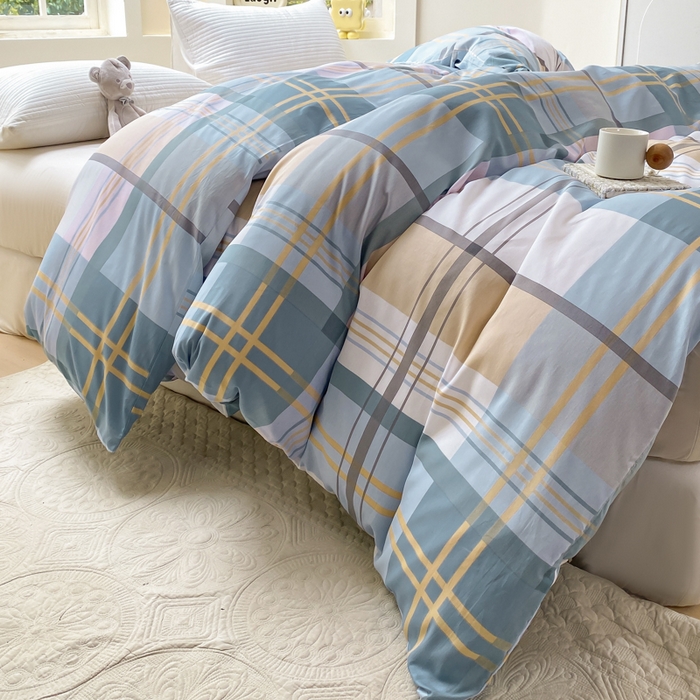 91家纺网 家纺一手货源 找家纺 麋兔 2025新款全棉纯棉ins印花单品被套 被套单件 蓝色金典