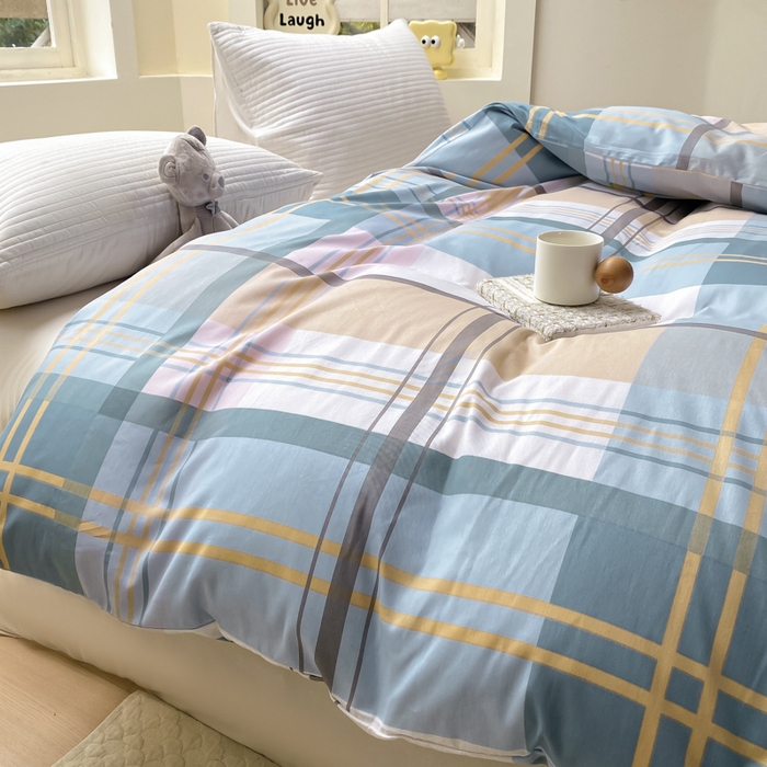 91家纺网 家纺一手货源 找家纺 麋兔 2025新款全棉纯棉ins印花单品被套 被套单件 蓝色金典