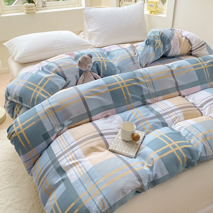 91家纺网 家纺一手货源 找家纺 麋兔 2025新款全棉纯棉ins印花单品被套 被套单件 蓝色金典