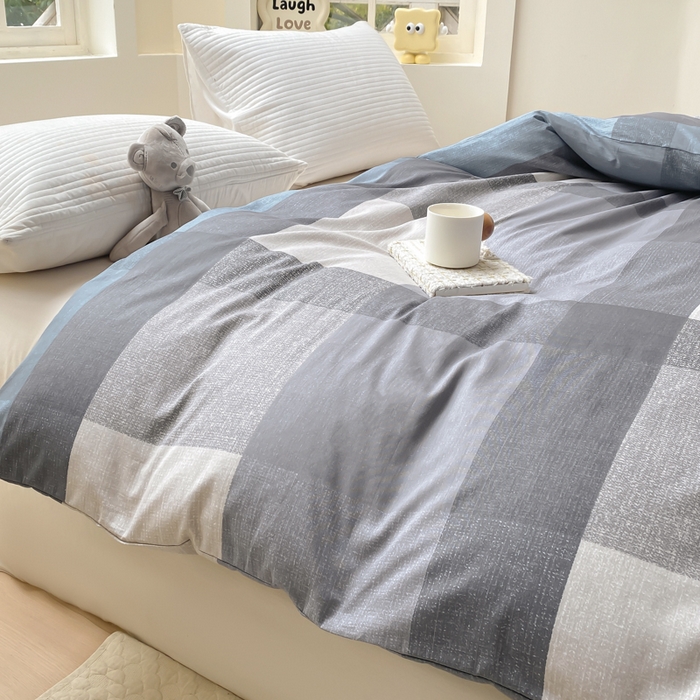 91家纺网 家纺一手货源 找家纺 麋兔 2025新款全棉纯棉ins印花单品被套 被套单件 奶昔-蓝