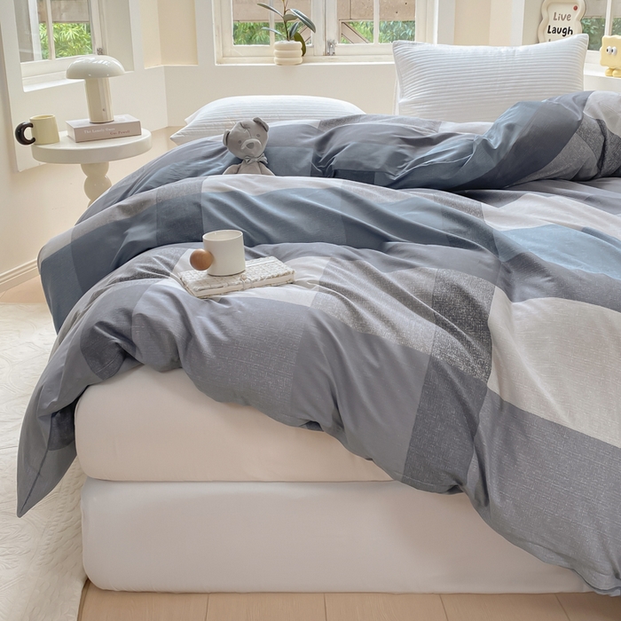 91家纺网 家纺一手货源 找家纺 麋兔 2025新款全棉纯棉ins印花单品被套 被套单件 奶昔-蓝