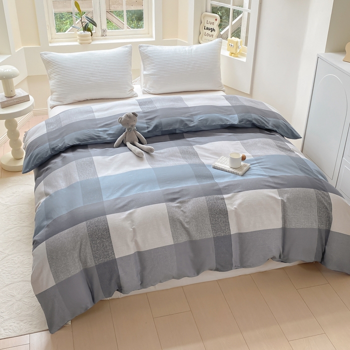 91家纺网 家纺一手货源 找家纺 麋兔 2025新款全棉纯棉ins印花单品被套 被套单件 奶昔-蓝