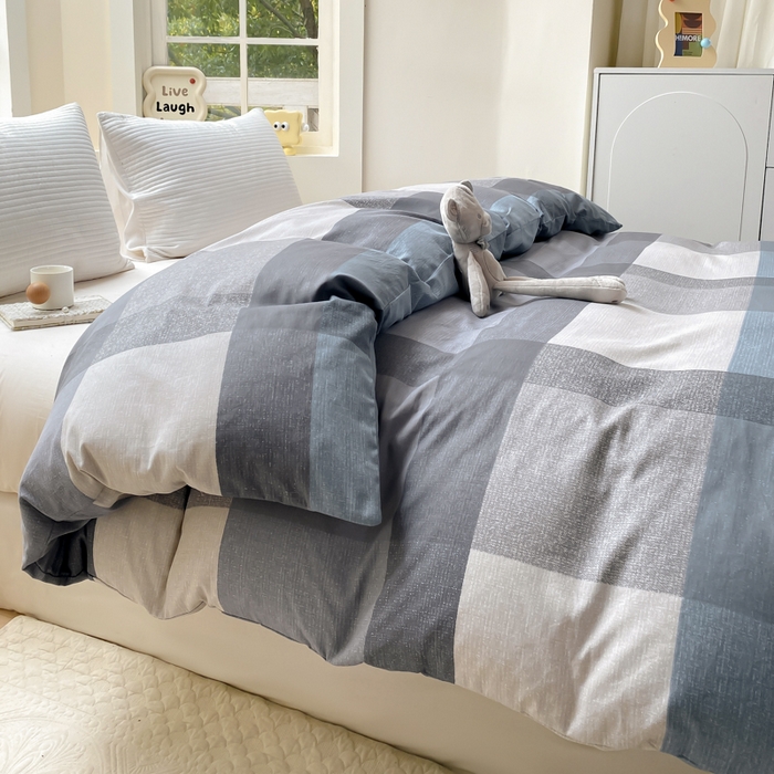 91家纺网 家纺一手货源 找家纺 麋兔 2025新款全棉纯棉ins印花单品被套 被套单件 奶昔-蓝