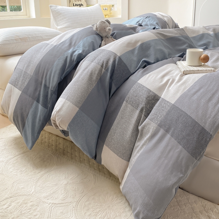 91家纺网 家纺一手货源 找家纺 麋兔 2025新款全棉纯棉ins印花单品被套 被套单件 奶昔-蓝