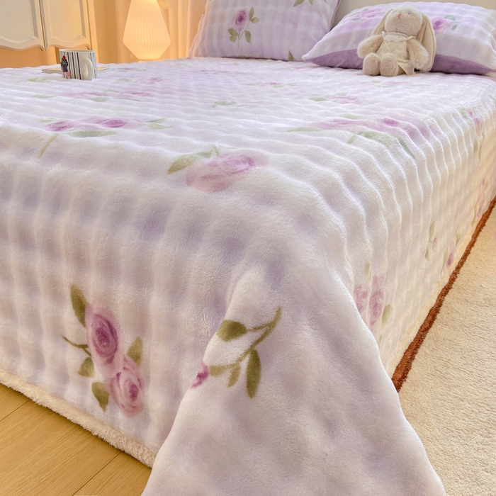 91家纺网 家纺一手货源 找家纺 品乐家纺 2025新款秋冬高克重牛奶绒保暖床单单品床单单件床单 花语