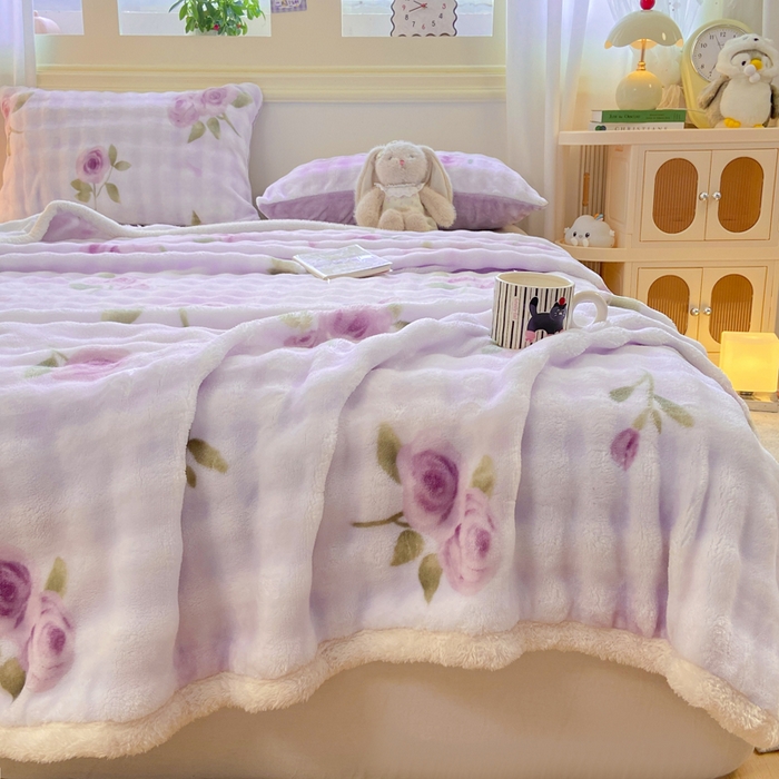 91家纺网 家纺一手货源 找家纺 品乐家纺 2025新款秋冬高克重牛奶绒保暖床单单品床单单件床单 花语