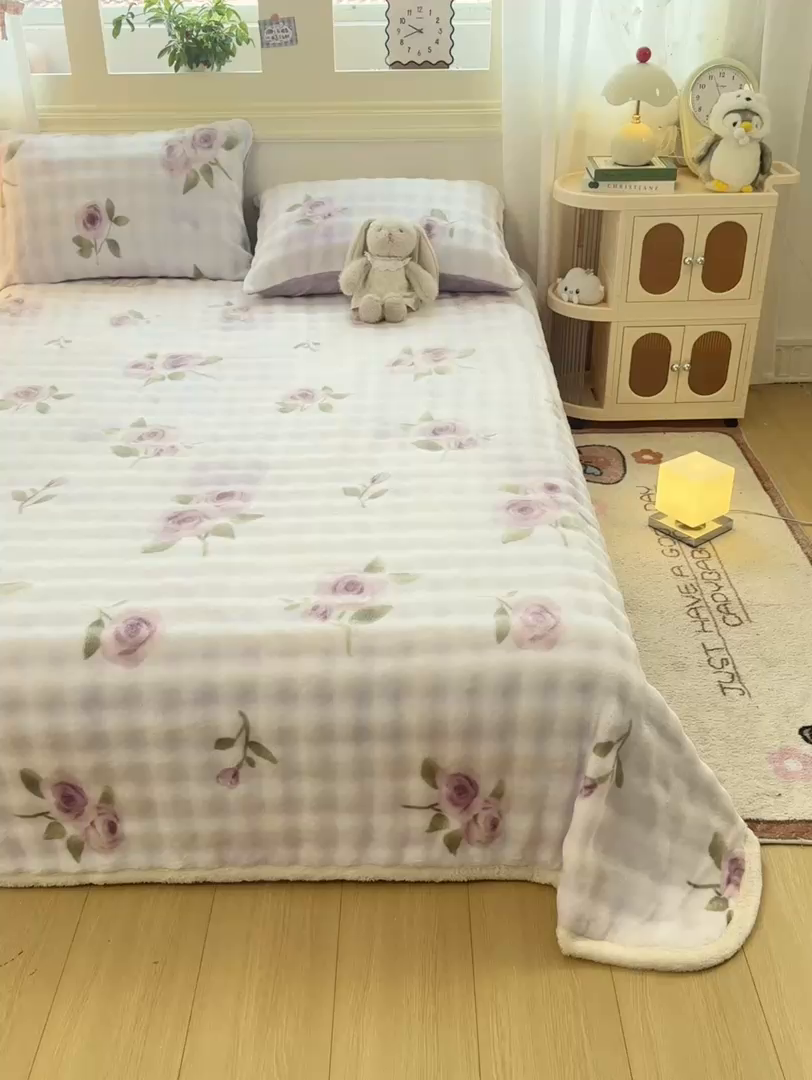 91家纺网 家纺一手货源 找家纺 品乐家纺 2025新款秋冬高克重牛奶绒保暖床单单品床单单件床单 花语