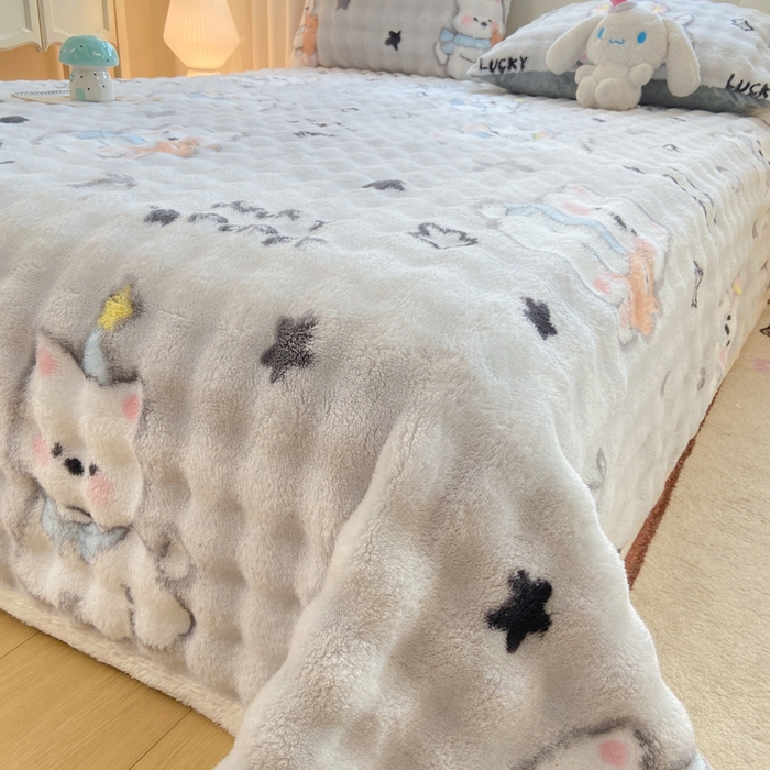 91家纺网 家纺一手货源 找家纺 品乐家纺 2025新款秋冬高克重牛奶绒保暖床单单品床单单件床单 欢乐狗狗