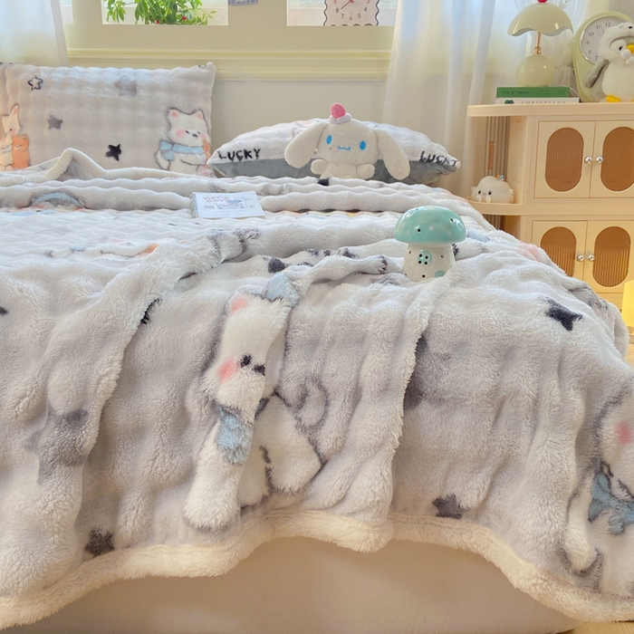 91家纺网 家纺一手货源 找家纺 品乐家纺 2025新款秋冬高克重牛奶绒保暖床单单品床单单件床单 欢乐狗狗