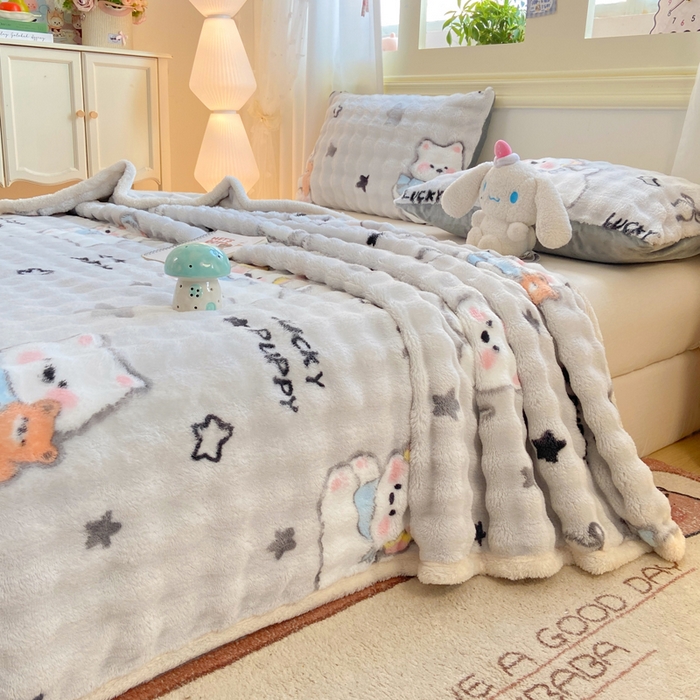 91家纺网 家纺一手货源 找家纺 品乐家纺 2025新款秋冬高克重牛奶绒保暖床单单品床单单件床单 欢乐狗狗