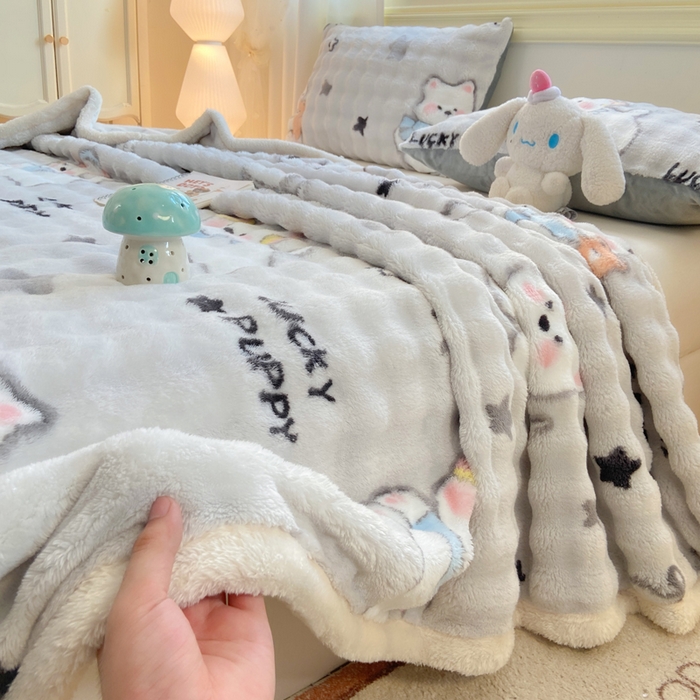 91家纺网 家纺一手货源 找家纺 品乐家纺 2025新款秋冬高克重牛奶绒保暖床单单品床单单件床单 欢乐狗狗