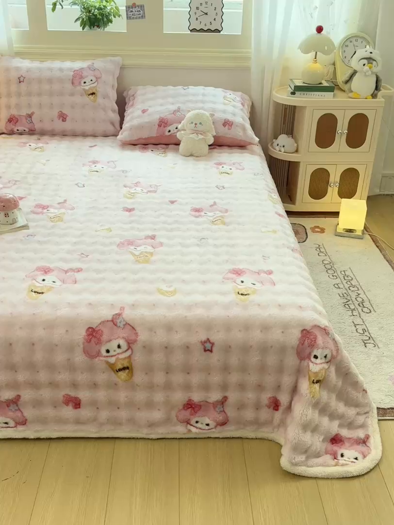 91家纺网 家纺一手货源 找家纺 品乐家纺 2025新款秋冬高克重牛奶绒保暖床单单品床单单件床单 美乐迪