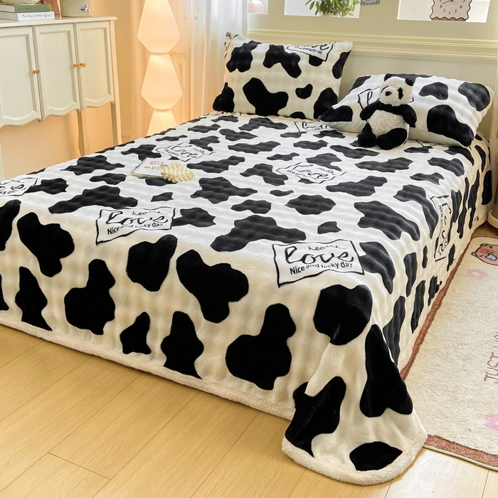 91家纺网 家纺一手货源 找家纺 品乐家纺 2025新款秋冬高克重牛奶绒保暖床单单品床单单件床单 萌牛