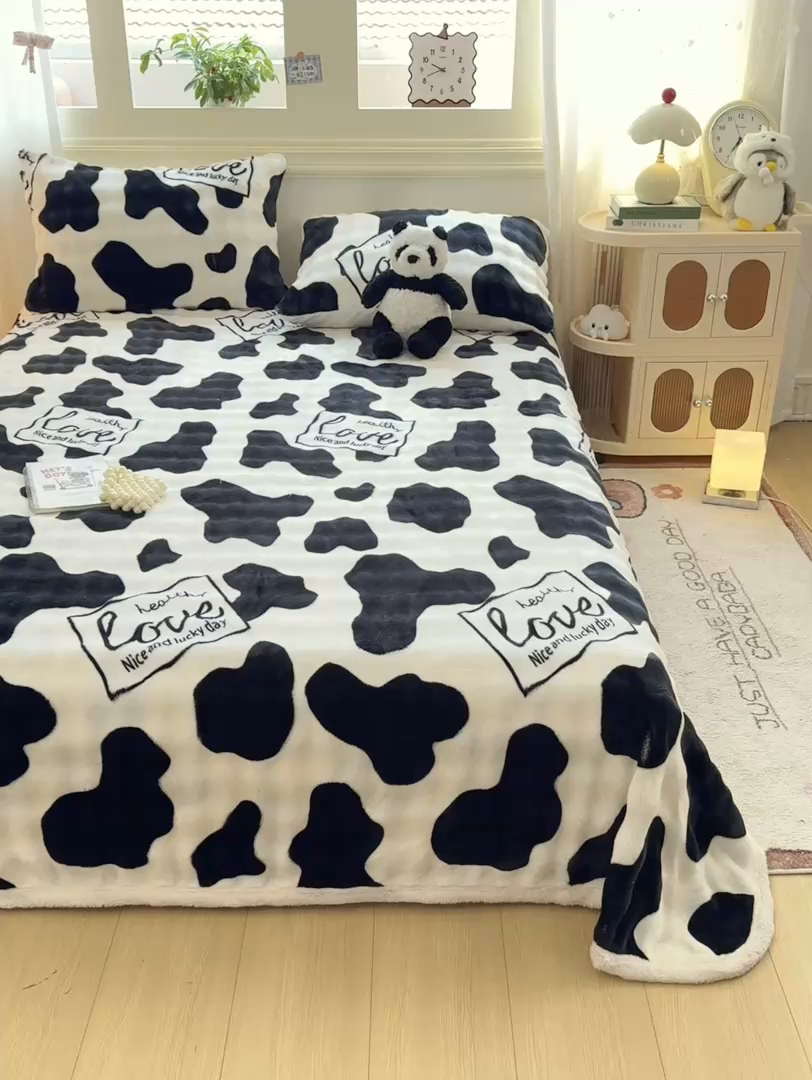 91家纺网 家纺一手货源 找家纺 品乐家纺 2025新款秋冬高克重牛奶绒保暖床单单品床单单件床单 萌牛