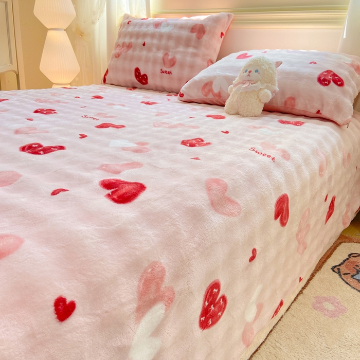 91家纺网 家纺一手货源 找家纺 品乐家纺 2025新款秋冬高克重牛奶绒保暖床单单品床单单件床单 甜心粉