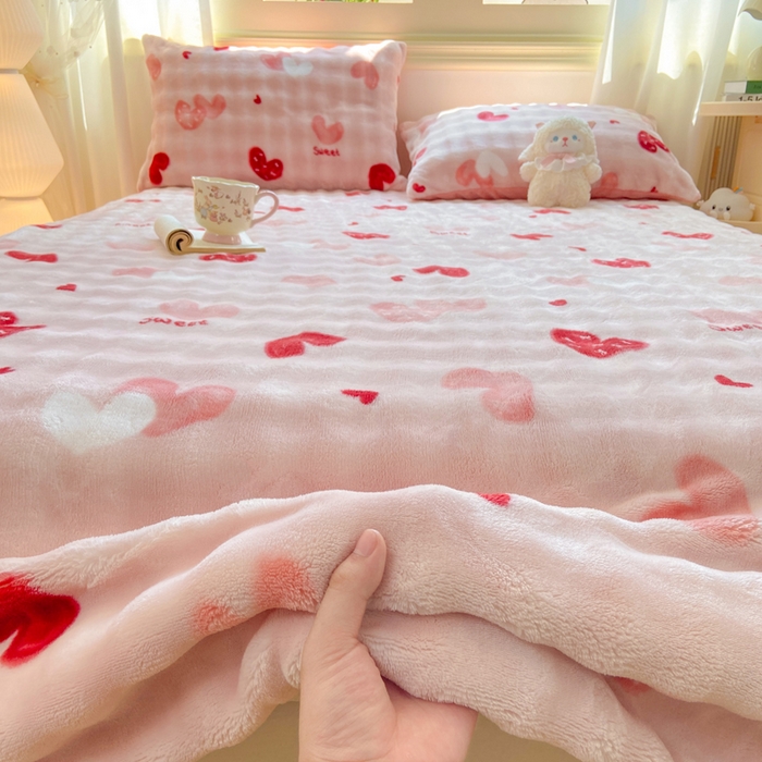 91家纺网 家纺一手货源 找家纺 品乐家纺 2025新款秋冬高克重牛奶绒保暖床单单品床单单件床单 甜心粉