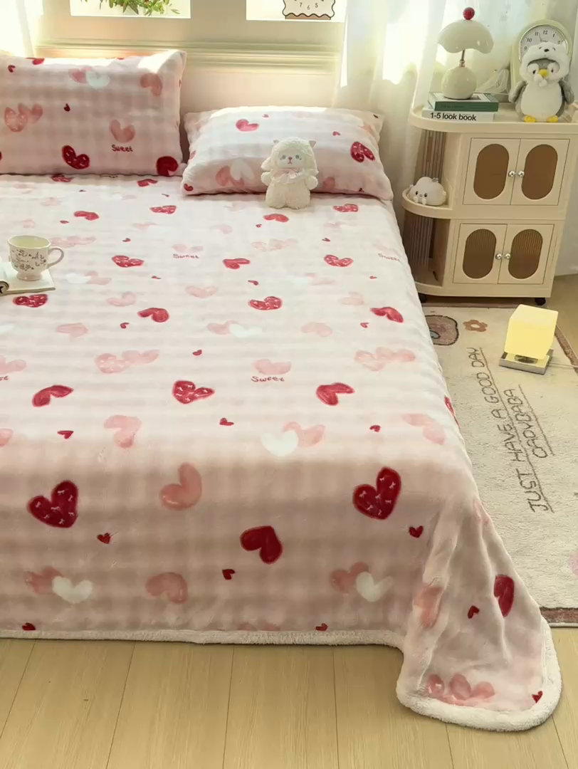 91家纺网 家纺一手货源 找家纺 品乐家纺 2025新款秋冬高克重牛奶绒保暖床单单品床单单件床单 甜心粉