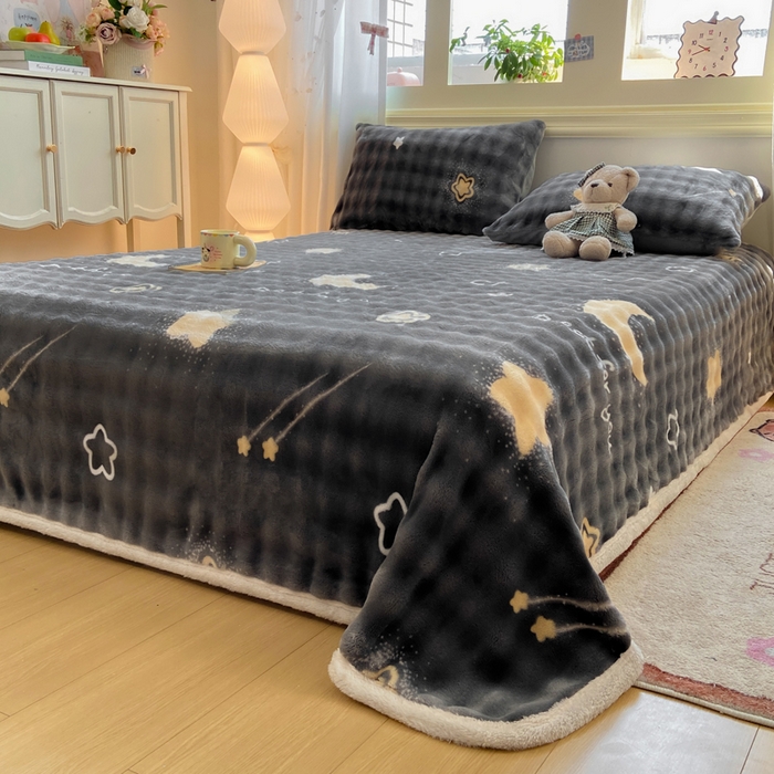 91家纺网 家纺一手货源 找家纺 品乐家纺 2025新款秋冬高克重牛奶绒保暖床单单品床单单件床单 星空