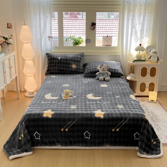 91家纺网 家纺一手货源 找家纺 品乐家纺 2025新款秋冬高克重牛奶绒保暖床单单品床单单件床单 星空