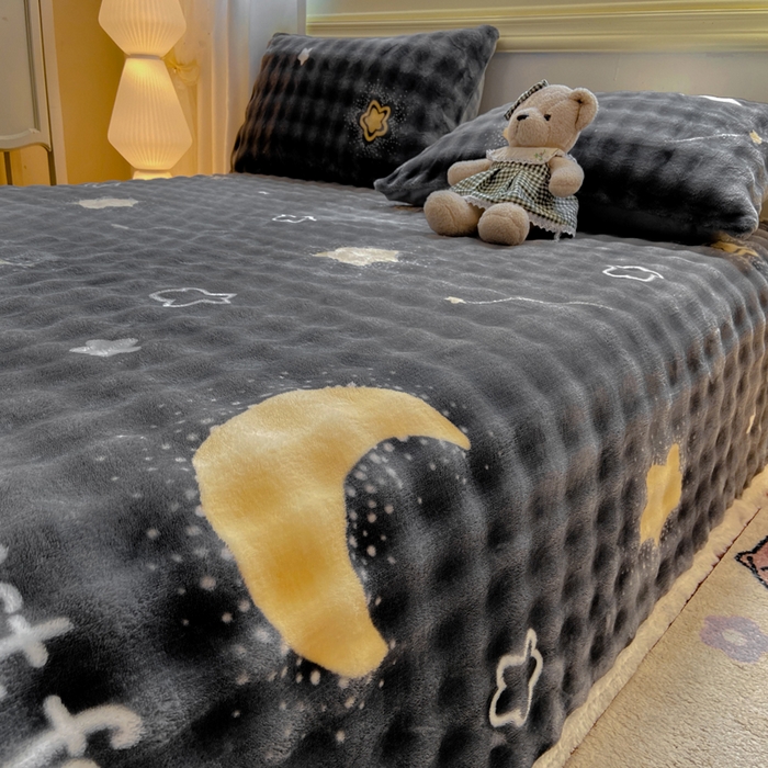 91家纺网 家纺一手货源 找家纺 品乐家纺 2025新款秋冬高克重牛奶绒保暖床单单品床单单件床单 星空