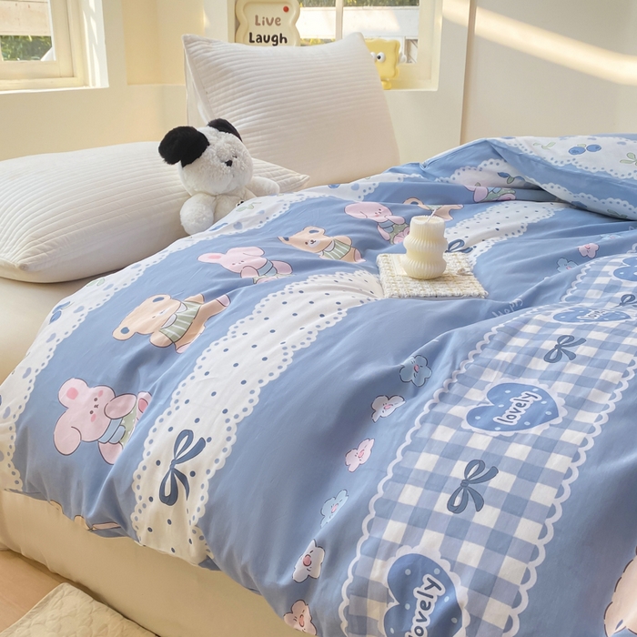 91家纺网 家纺一手货源 找家纺 麋兔 2025新款全棉纯棉ins印花单品被套 被套单件 熊仔少年