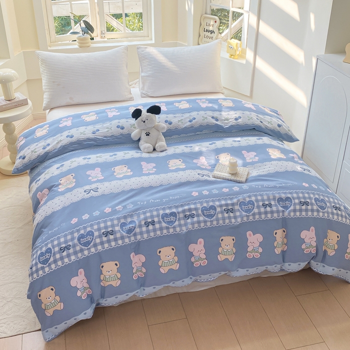 91家纺网 家纺一手货源 找家纺 麋兔 2025新款全棉纯棉ins印花单品被套 被套单件 熊仔少年