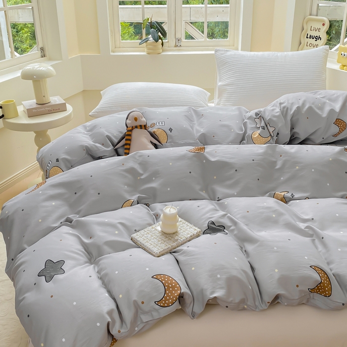 91家纺网 家纺一手货源 找家纺 麋兔 2025新款全棉纯棉ins印花单品被套 被套单件 月之心-灰