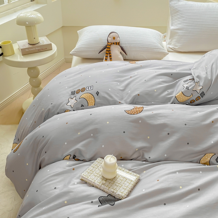 91家纺网 家纺一手货源 找家纺 麋兔 2025新款全棉纯棉ins印花单品被套 被套单件 月之心-灰