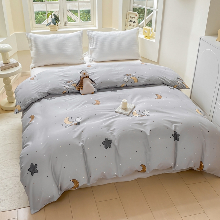 91家纺网 家纺一手货源 找家纺 麋兔 2025新款全棉纯棉ins印花单品被套 被套单件 月之心-灰