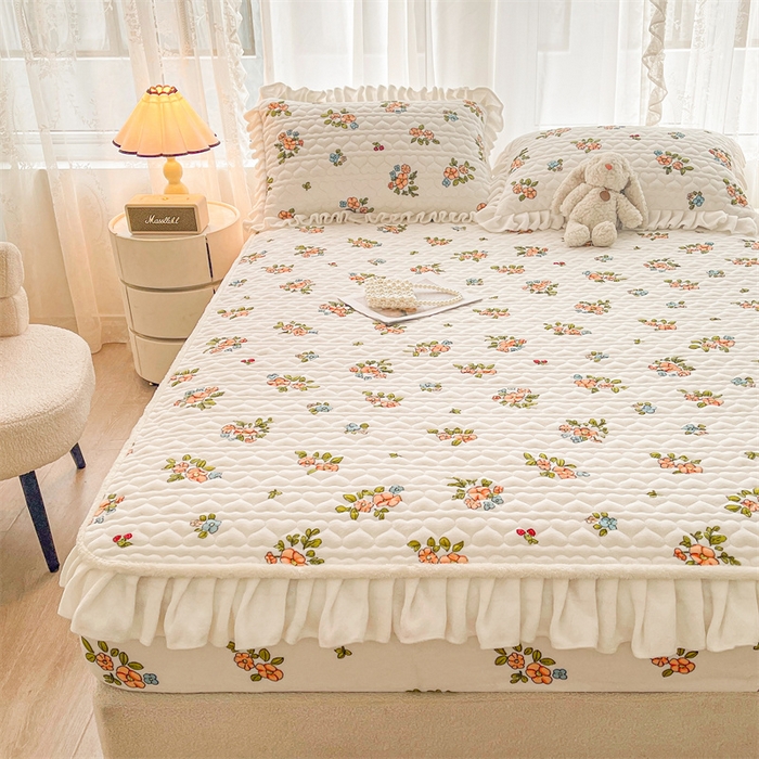 91家纺网 家纺一手货源 找家纺 雯豆家纺 2025新款牛奶绒花边床笠单床笠单品床笠单件床笠 牛奶绒花边床笠-花影