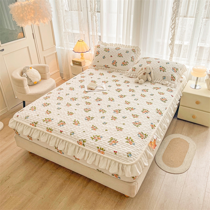 91家纺网 家纺一手货源 找家纺 雯豆家纺 2025新款牛奶绒花边床笠单床笠单品床笠单件床笠 牛奶绒花边床笠-花影