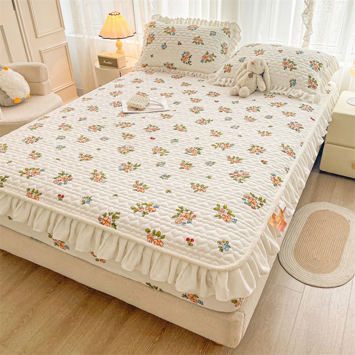 91家纺网 家纺一手货源 找家纺 雯豆家纺 2025新款牛奶绒花边床笠单床笠单品床笠单件床笠 牛奶绒花边床笠-花影