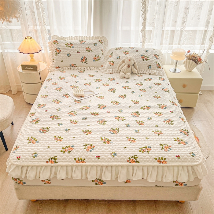 91家纺网 家纺一手货源 找家纺 雯豆家纺 2025新款牛奶绒花边床笠单床笠单品床笠单件床笠 牛奶绒花边床笠-花影