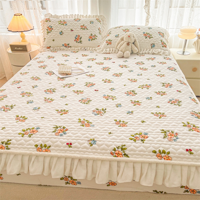 91家纺网 家纺一手货源 找家纺 雯豆家纺 2025新款牛奶绒花边床笠单床笠单品床笠单件床笠 牛奶绒花边床笠-花影