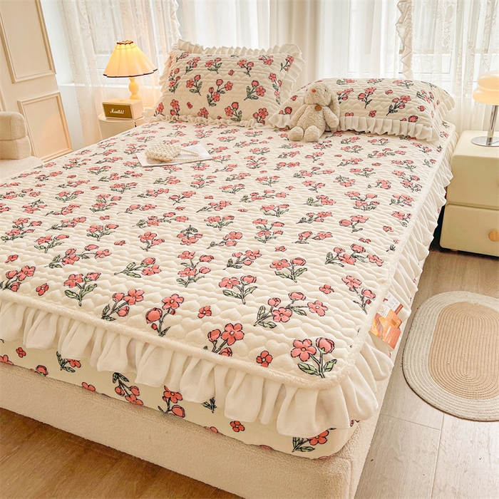 91家纺网 家纺一手货源 找家纺 雯豆家纺 2025新款牛奶绒花边床笠单床笠单品床笠单件床笠 牛奶绒花边床笠-花影重重